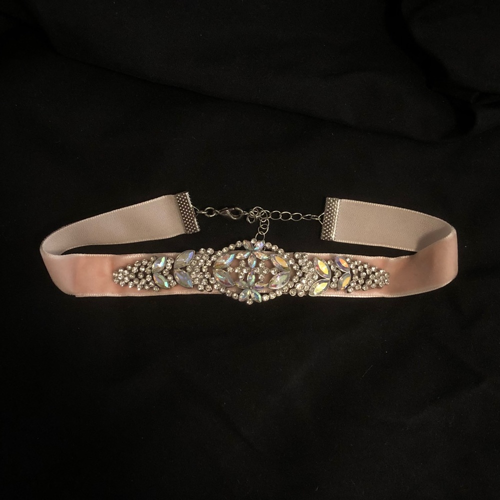 Pink Velvet Rhinestone Choker